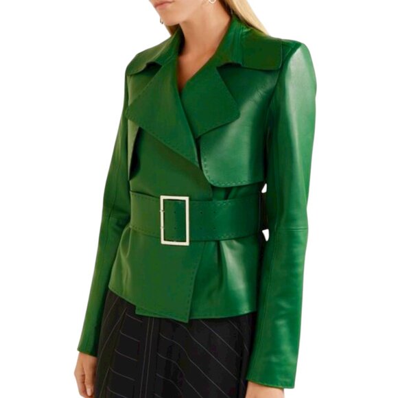 Mugler - Belted Leather Biker Jacket - Emerald Size 38 FR, 6-8 US - Picture 3 of 12
